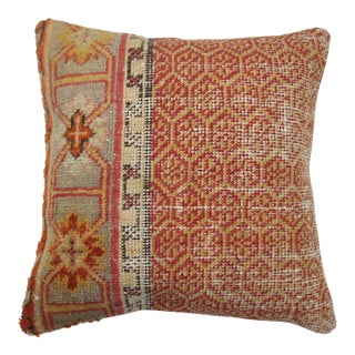 Shabby Chic Orange Turkish Rug Pillow with Red Backside For Sale
