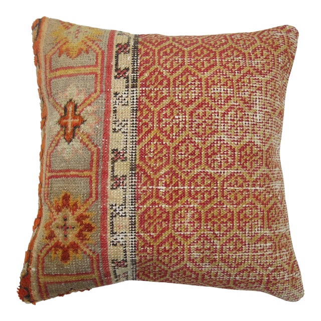 Shabby Chic Orange Turkish Rug Pillow with Red Backside For Sale