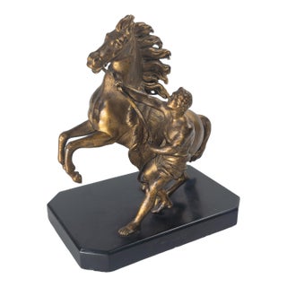 19th Century French Gilt Bronze of Rearing Marly Horse After Guillaume Coustou For Sale