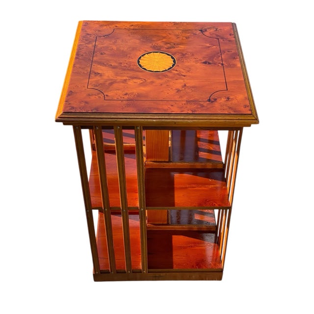 Antique 2 Tier Carpathian Elm Revolving Bookcase With Paterae Inlay For Sale In Boston - Image 6 of 12