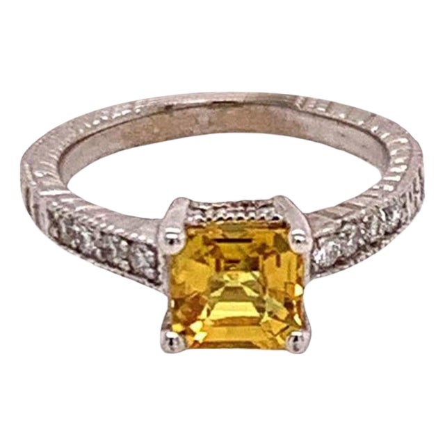 Diamond Yellow Sapphire Ring 14k Gold 1.66 Tcw Women Certified, Size 6.5 For Sale