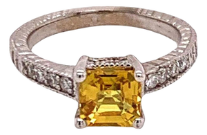 Diamond Yellow Sapphire Ring 14k Gold 1.66 Tcw Women Certified, Size 6.5