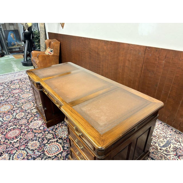 English Chesterfield Desk with Brown Leather For Sale - Image 17 of 18