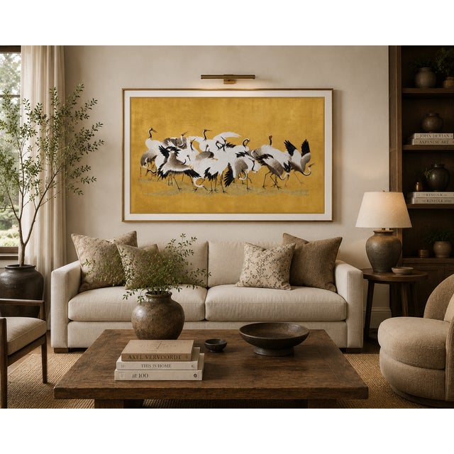 Japanese Flock of Cranes by Ishida Yūtei, Vintage Art Print Reproduction, 36" X 24" For Sale In Buffalo - Image 6 of 11