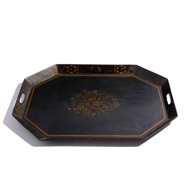 English English Octagonal Standing Rim Tole Tray, C. 1815 For Sale - Image 3 of 9