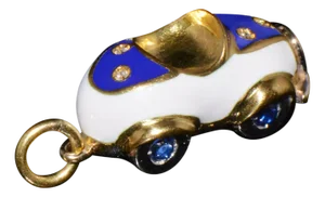 Designer Aaron Basha Natural Diamond Sapphire & Enamel Solid 18k Gold Luxury Car Charm Pendant