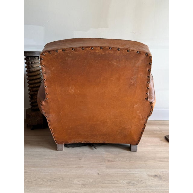 Pair of Two Vintage Oversized French Leather Club Chairs For Sale - Image 10 of 18