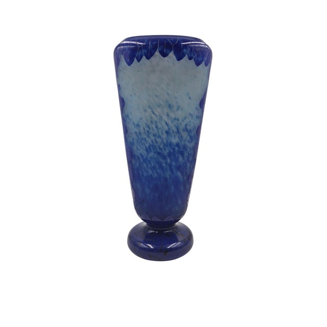 Blue 1920s Charder Art Deco Camafeo Vase by Le Verre Français in Vidrio Azul - 32 Cm For Sale - Image 8 of 16