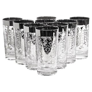 1960s Silver Shield Glass Tumblers, Set of 9 For Sale