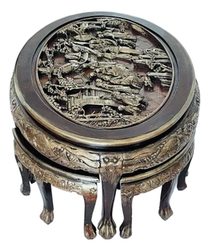 Antique Chinese Chinoiserie Carved Coffee Table With 6 Chairs