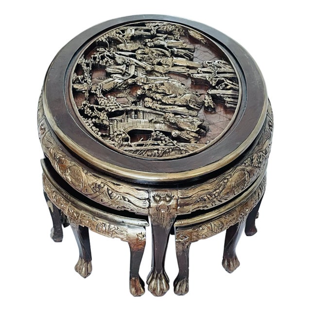 Reduced- Gorgeous Antique Chinese Chinoiserie Carved Coffee Table For Sale