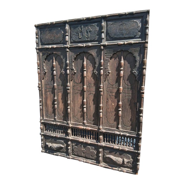 19thc Large Haveli Indian Hand Carved Architectural Door/ Shutter Assembly/ Sculptural For Sale