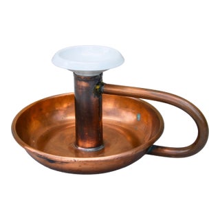 Mid 20th Century Handmade Americana Copper Candleholder With Ceramic Top For Sale