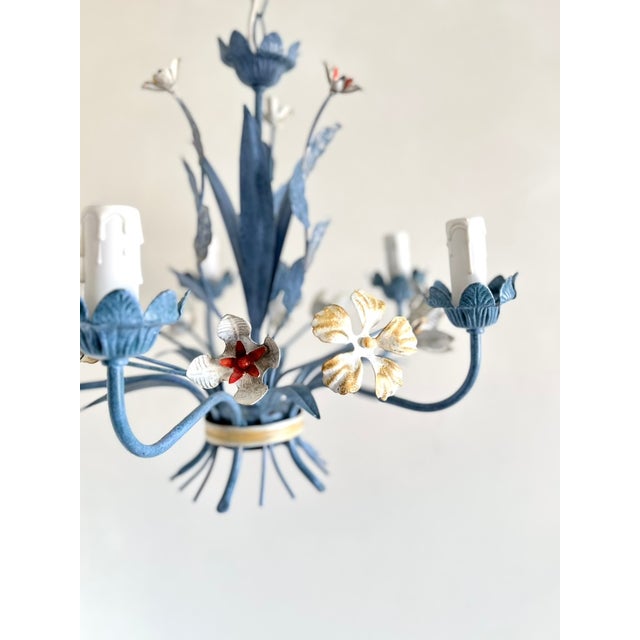 Vintage Floral Painted Steel Five-Light Chandelier from Lamparas Schuller, Spain, 1990s For Sale - Image 13 of 18