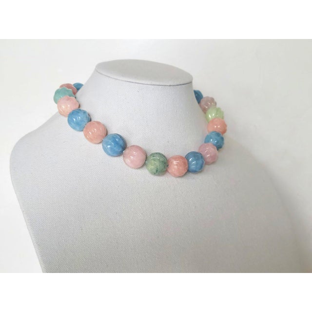 Metal Carved Aquamarine Morganite Necklace With Sterling Silver Aquamarine Clasp For Sale - Image 7 of 10