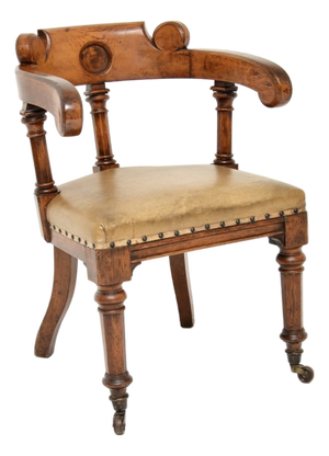 Antique Victorian Gothic Revival Oak Desk Chair, 1870s