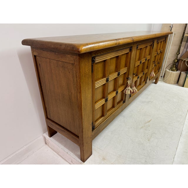 Spanish Style Brutalist Oak Sideboard with Lattice Front, 1960s For Sale - Image 11 of 13