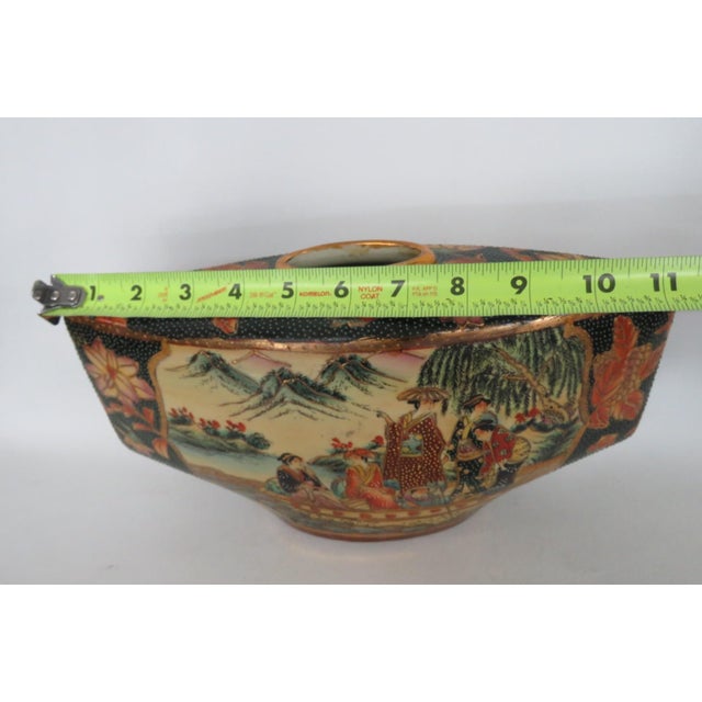 Satsuma Style Fan Shaped Pillow Vase Hand Painted Geisha and Flowers Motif 5056b For Sale - Image 15 of 18
