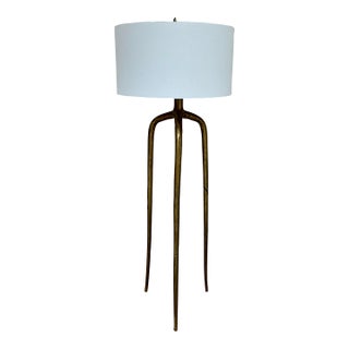 Revelation Modern Antique Brass Wish Bone Tripod Floor Lamp For Sale