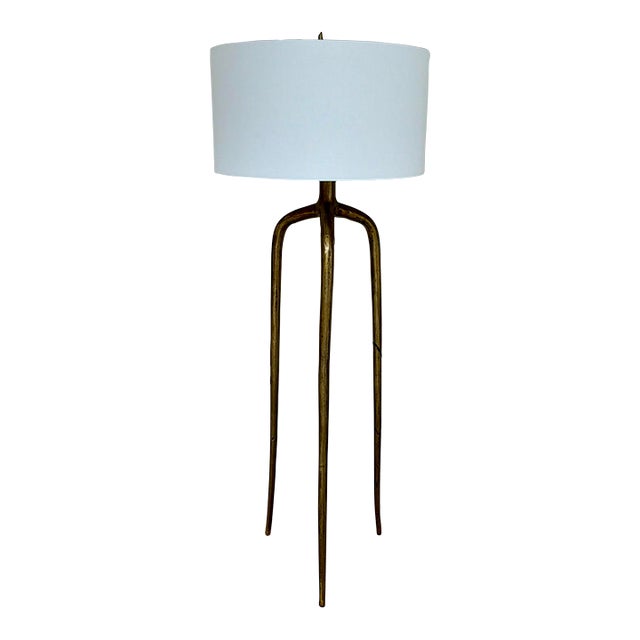 Revelation Modern Antique Brass Wish Bone Tripod Floor Lamp For Sale