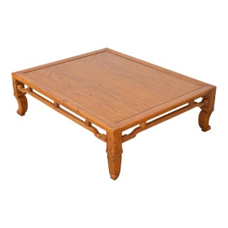 Michael Taylor for Baker Furniture Mid-Century Hollywood Regency Chinoiserie Carved Elm Wood Coffee Table For Sale