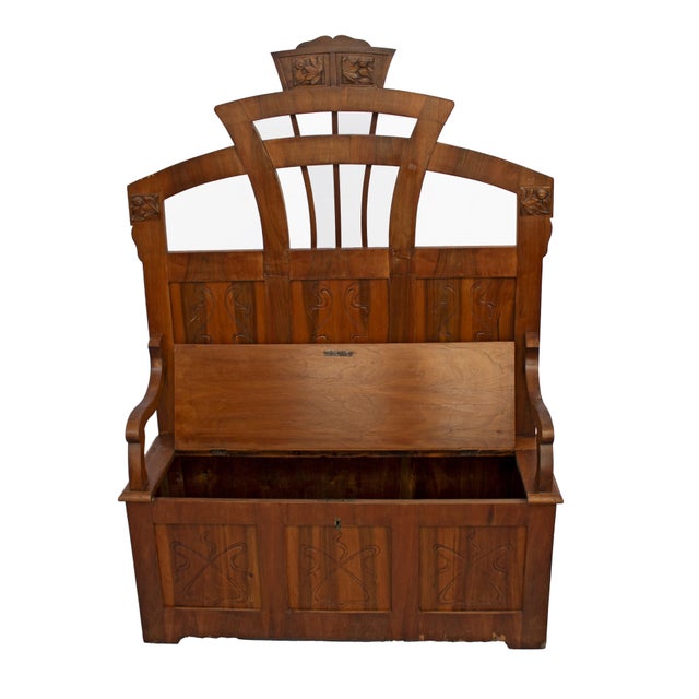 Early 20th Century Antique Art Nouveau Cherry Wood Entrance Chest, 1900s For Sale - Image 5 of 12