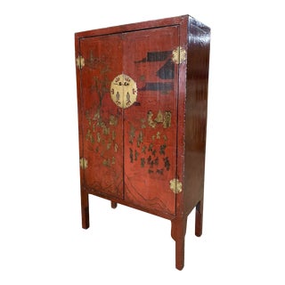 Late 19th Century Antique Red Lacquer Armoire For Sale