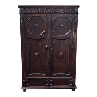 Antique Mahogany Gothic-Style Armoire W/ Inner Mirror For Sale
