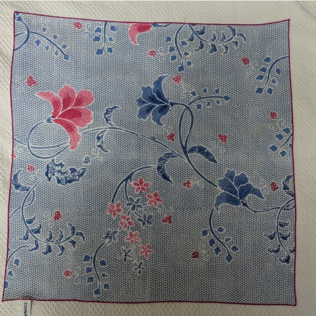 Textile Vintage China Seas Quadrille Designer Fabric Napkins Set of 11 | Chinoiserie Blue Pink Floral | 18x18 | to-the-Trade Luxury Textile For Sale - Image 7 of 11
