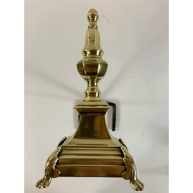 Early 20th Century Classic Brass Vintage English Andirons With Claw Feet, Finial Shaped For Sale - Image 5 of 5