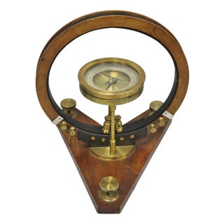 Antique Victorian Wood & Brass Tangent Galvanometer Lab Electrical Equipment For Sale