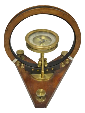 Antique Victorian Wood & Brass Tangent Galvanometer Lab Electrical Equipment