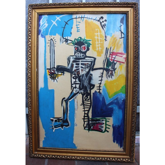 In the Style of Jean Michel Basquiat Origin United States Period 1980-1999 Materials Oil Paint On Board W. 17.3 in; H....