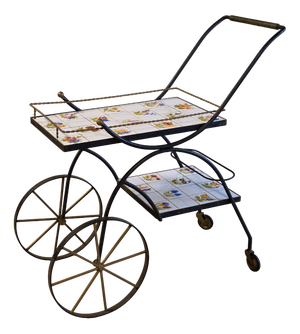 Iron Bar Car Trolley with Ceramic Tiles, 1950s