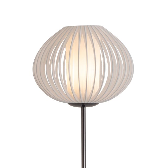Nova of California Bloom Torchiere Floor Lamp, 1970s - Black Nickel, Black Marble Base, White Satin Shade, Dimmer For Sale In Los Angeles - Image 6 of 8