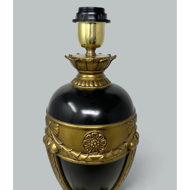 Early 20th Century Antique Vintage Pair Cobalt Blue Gold Bronzed Porcelain Electric Table Lamps For Sale - Image 5 of 8