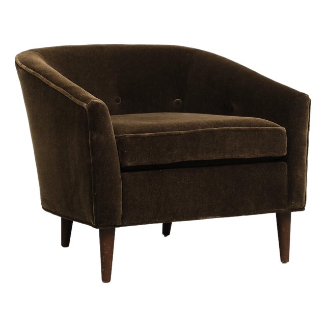 Midcentury Style Curved Back Italian Lounge Chair in Chocolate Mohair For Sale
