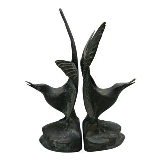 Mid-Century Bronzed Bird Bookend Sculptures For Sale