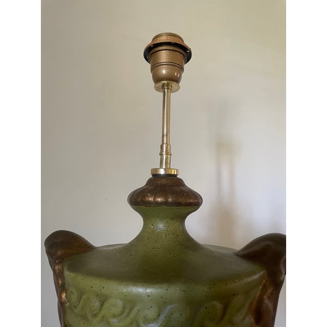 Large Bronze-Green Ceramic Lamp, 1950s For Sale - Image 3 of 18