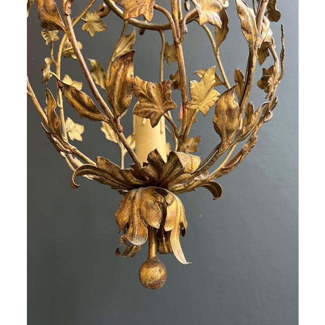 1940s Large gilded metal lantern with foliage decorations by Signe Palladio for Maison Baguès For Sale - Image 10 of 12