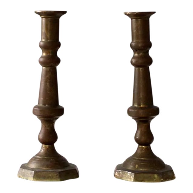 Vintage Brass Candlestick Holders Pair For Sale