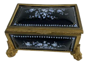 19th Century Limoges Hand Painted Porcelain Keepsake Box With Brass Footing