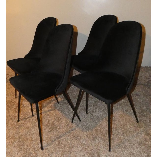 Black Velvet Dining Chairs, Italy, 1960s, Set of 4 For Sale - Image 16 of 16