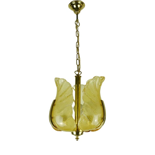 Mid-Century Brass Amber Glass Pendant Lamp by Carl Fagerlund, 1960s For Sale