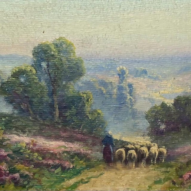 Corbier, Shepherdess and Her Flock, Oil on Panel, Early 20th Century, Framed, in Very Good conditions. Designed 1890 to...