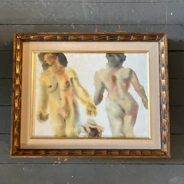 1970s 1970’s Female Nude Watercolor Abstract Study Painting Vintage Frame For Sale - Image 5 of 5
