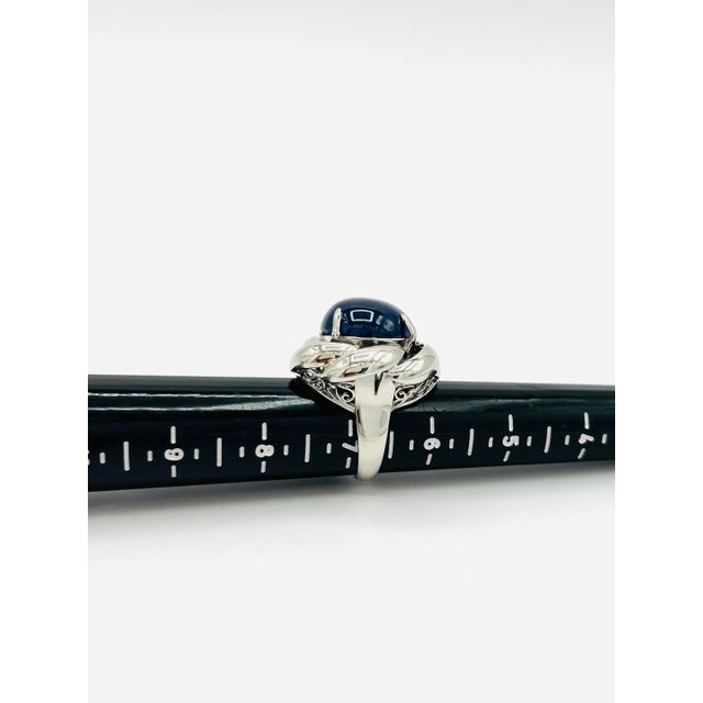 Blue Mid 20th Century Gia Sri Lanka Blue Sapphire Cabochon Ring in Platinum Size 6.75 For Sale - Image 8 of 8