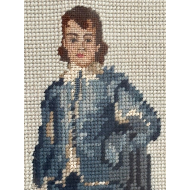 English 1969 Framed Needlepoint After Gainsborough's "The Blue Boy" For Sale - Image 3 of 11