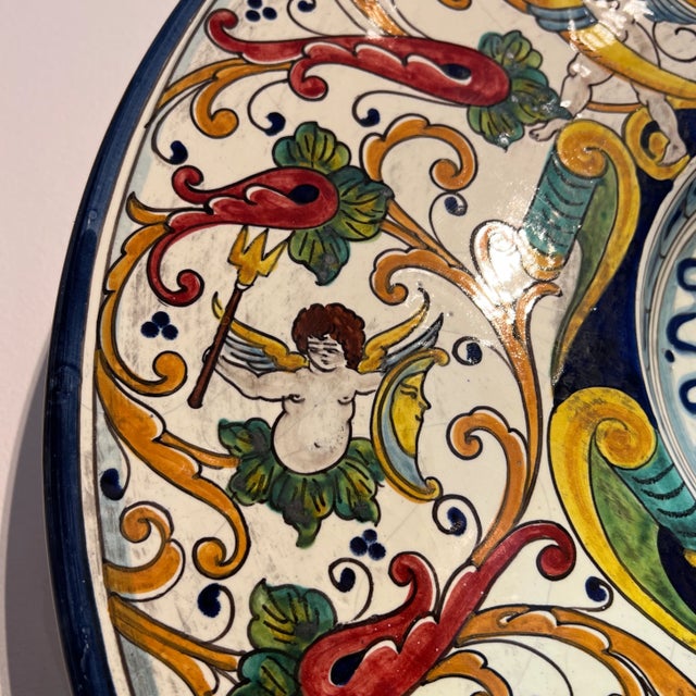 1990s Italian Hand Painted Round Ceramic Wall Plate For Sale - Image 5 of 13