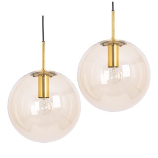 Large Vintage Brass with Smoked Glass Ball Pendant Light from Limburg, Germany, 1970s For Sale